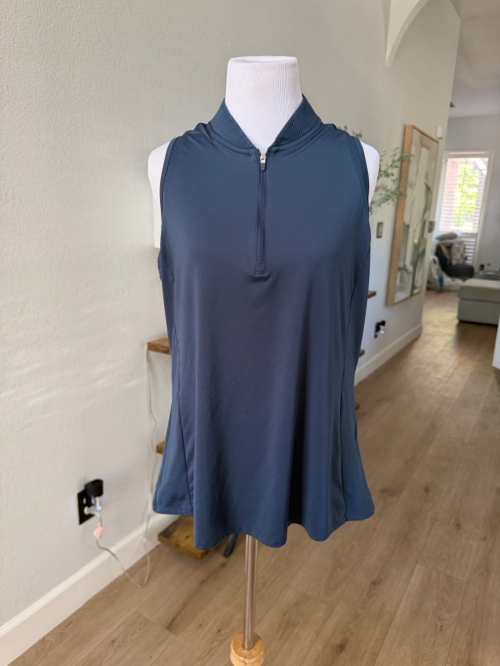 adidas Slate Blue Zip Mock-Neck Golf Athletic Shirt Tank